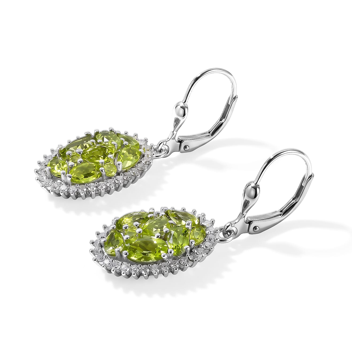 D'Joy Hebei Peridot and Moissanite 4.25 ctw Earrings in Rhodium Over Sterling Silver