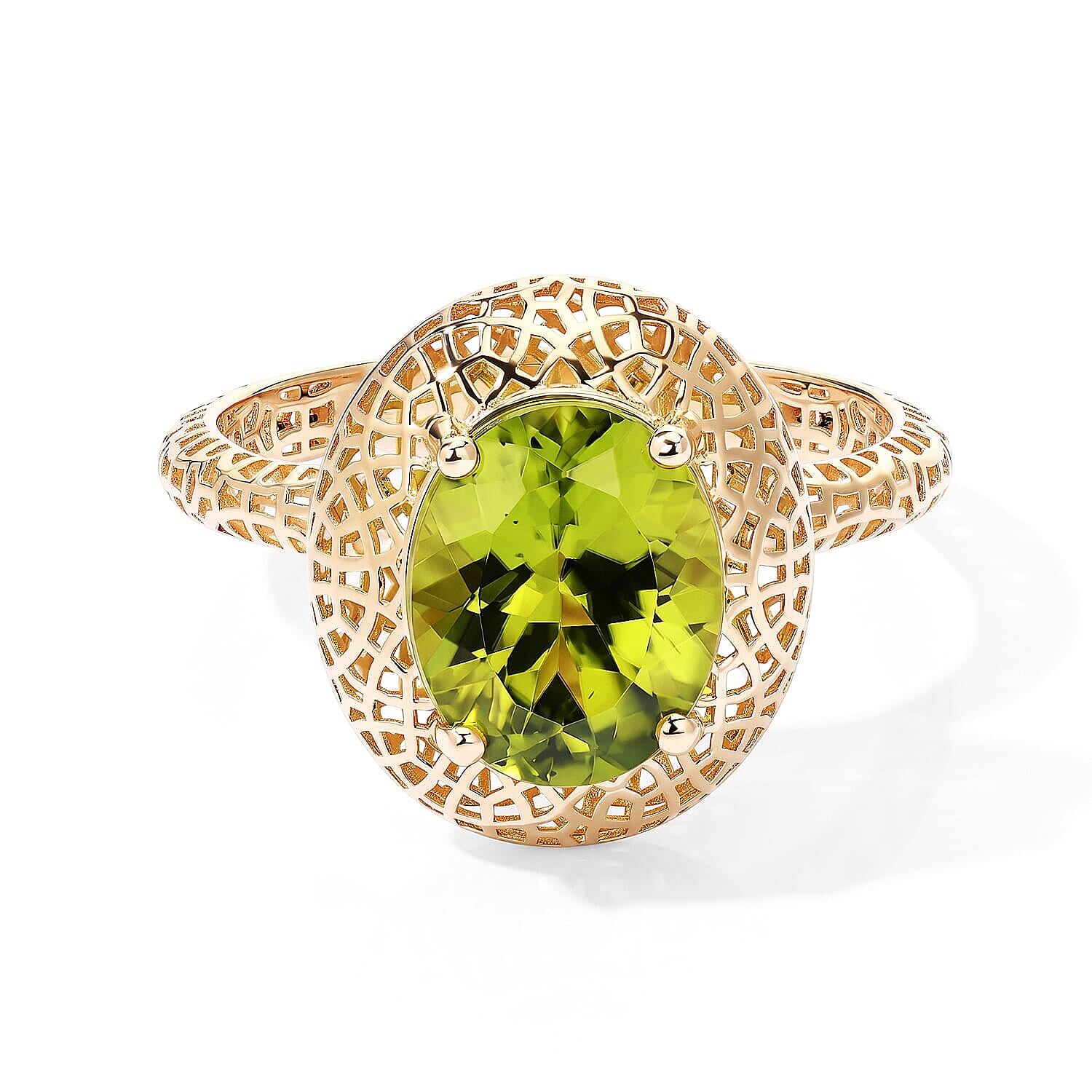 Mirage Collection AAA Hebei Peridot 2.70 ctw Verdant Crown Ring in 10K Yellow Gold (Size 6.0)