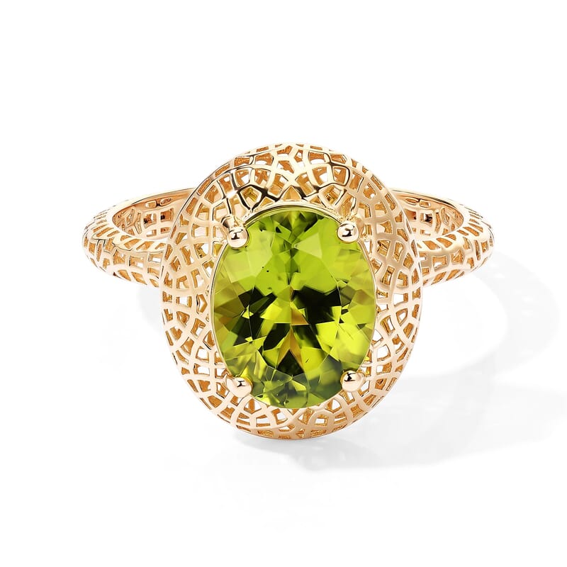 Mirage Collection AAA Hebei Peridot 2.70 ctw Verdant Crown Ring in 10K Yellow Gold (Size 6.0)