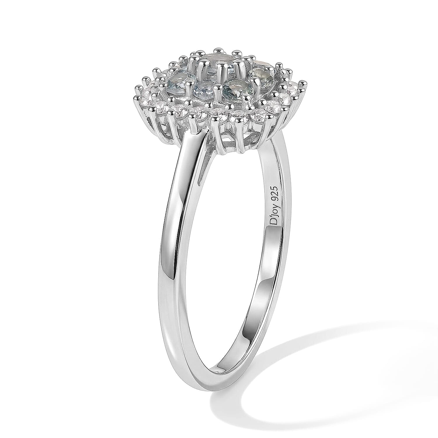 D'Joy Montana Sapphire and Moissanite 1.15 ctw Rockies Grand Mosaic Ring in Rhodium Over Sterling Silver (Size 5.0)