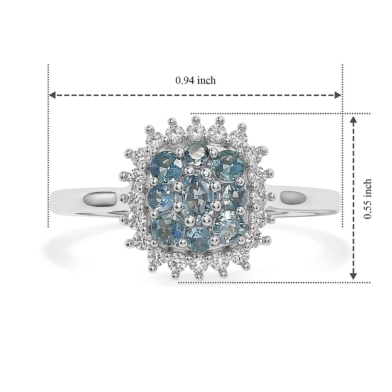 D'Joy Montana Sapphire and Moissanite 1.15 ctw Rockies Grand Mosaic Ring in Rhodium Over Sterling Silver (Size 5.0)