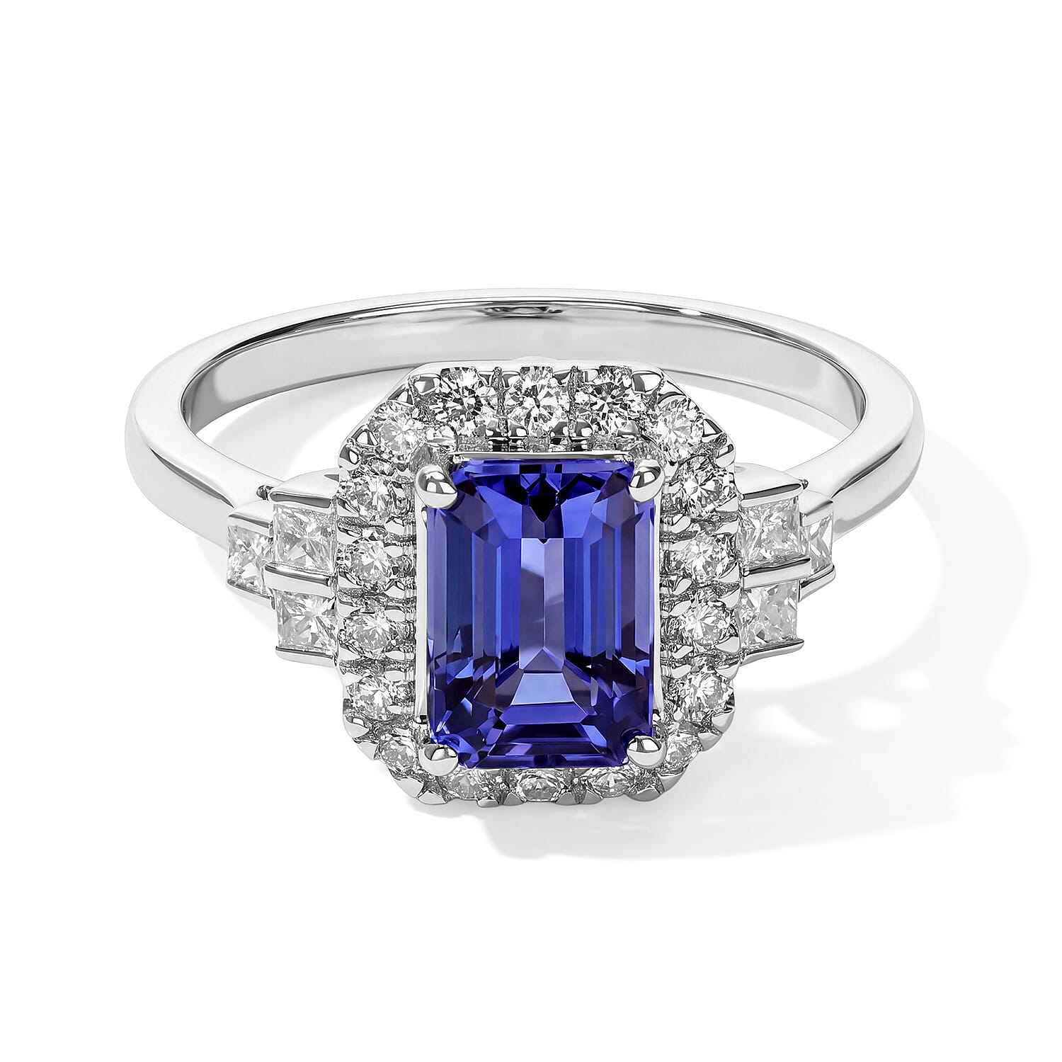 Luxoro Premium Tanzanite and Diamond I2 2.15 ctw Dusk Symmetry Ring in 10K White Gold (Size 7.0)