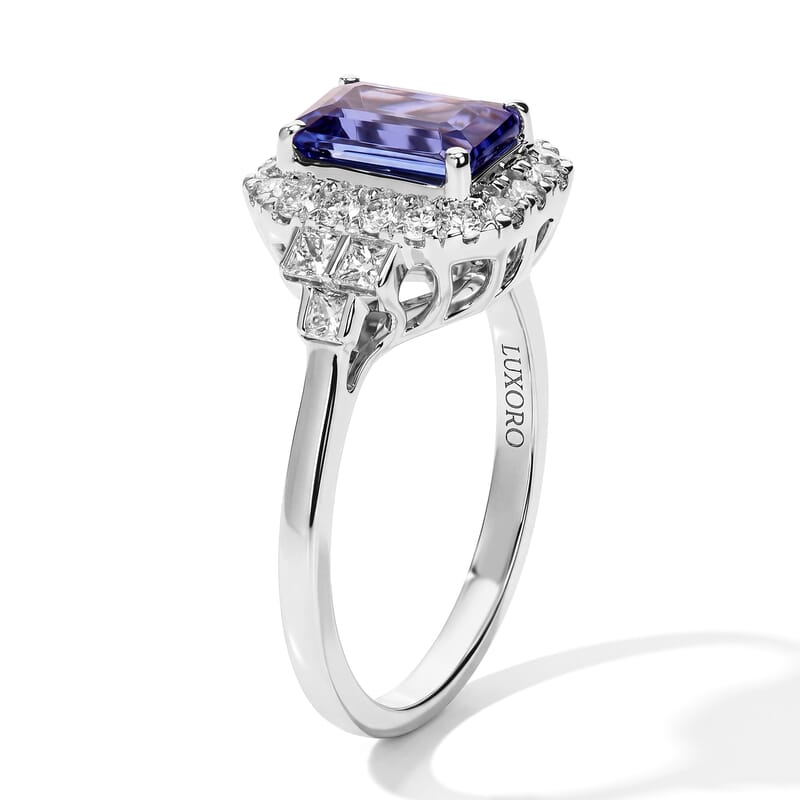 Luxoro Premium Tanzanite and Diamond I2 2.15 ctw Dusk Symmetry Ring in 10K White Gold (Size 7.0)