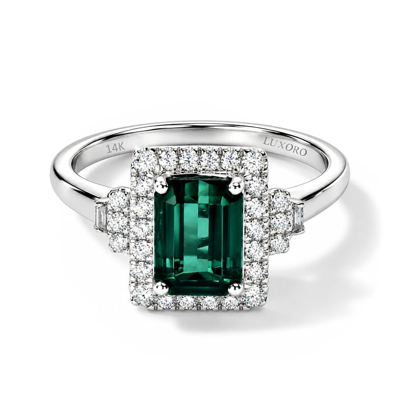 Certified and Appraised Luxoro AAA Monte Belo Indicolite and Diamond (I2) 2.00 ctw Ring in 14K White Gold (Size 10.0)