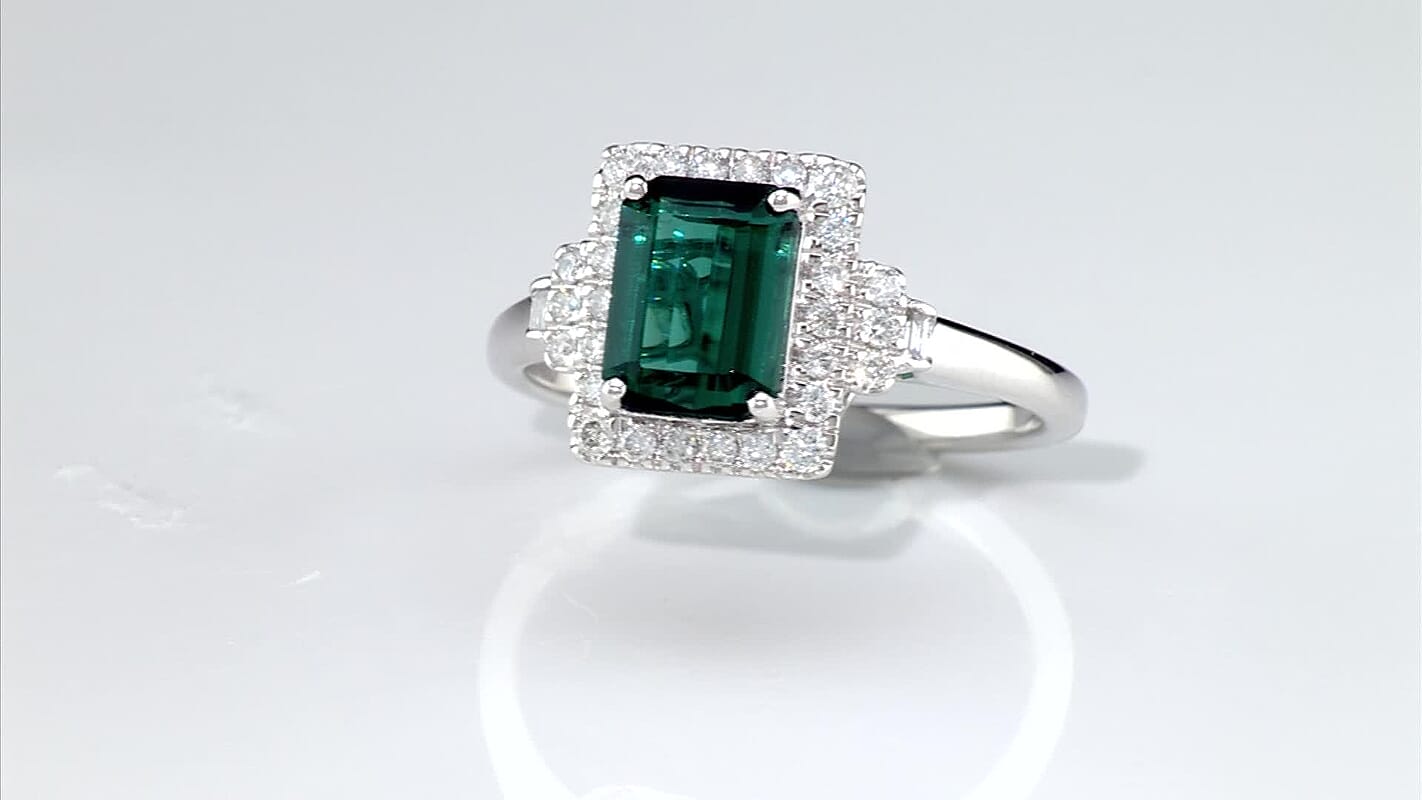 Certified and Appraised Luxoro 14K White Gold AAA Monte Belo Indicolite, Diamond (I2) (0.32 cts) Ring (Size 10.0) 2.00 ctw
