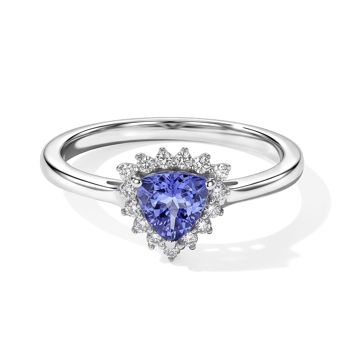 D'Joy Premium Tanzanite and Moissanite 0.85 ctw Ring in Rhodium Over Sterling Silver (Size 6.0)
