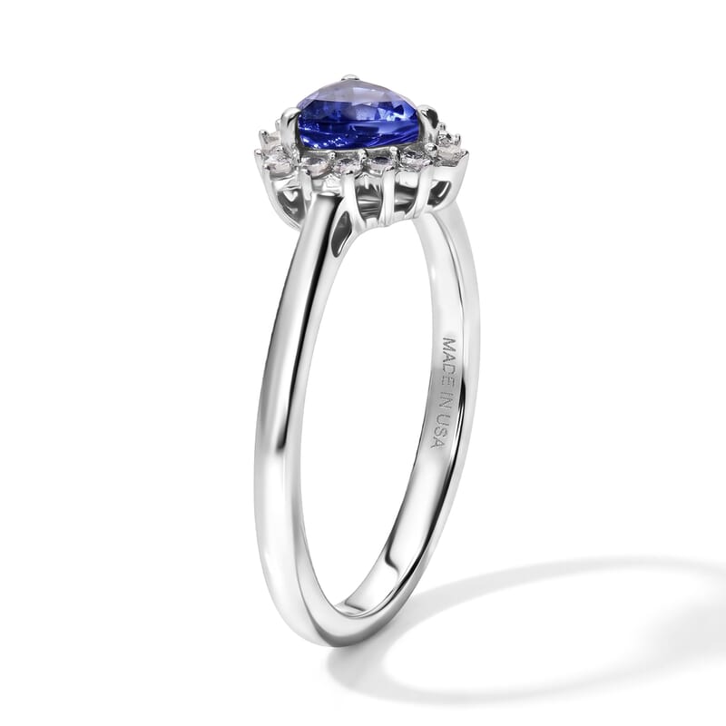 D'Joy Premium Tanzanite and Moissanite 0.85 ctw Ring in Rhodium Over Sterling Silver (Size 6.0)
