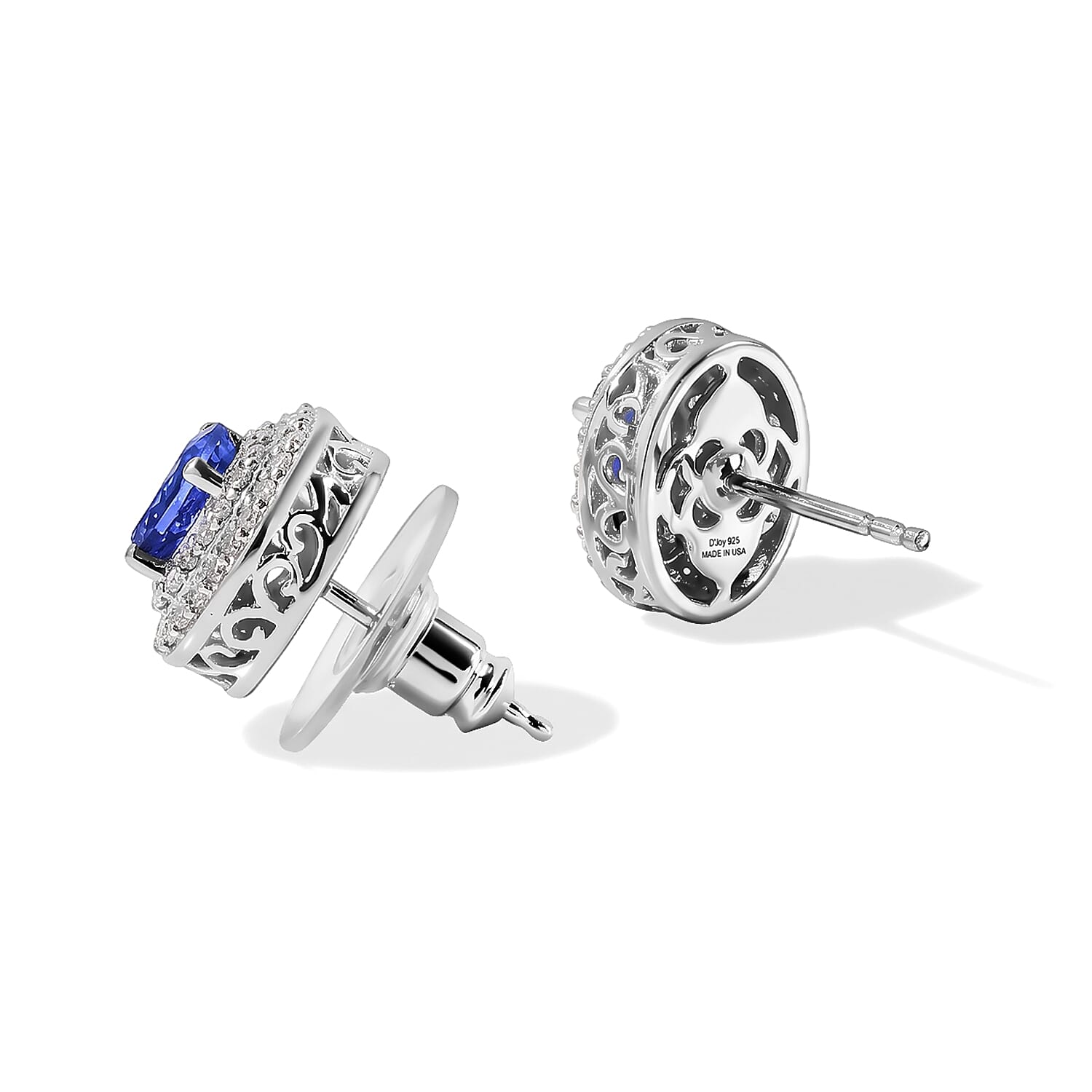 D'Joy Premium Tanzanite and Moissanite 2.20 ctw Earrings in Rhodium Over Sterling Silver