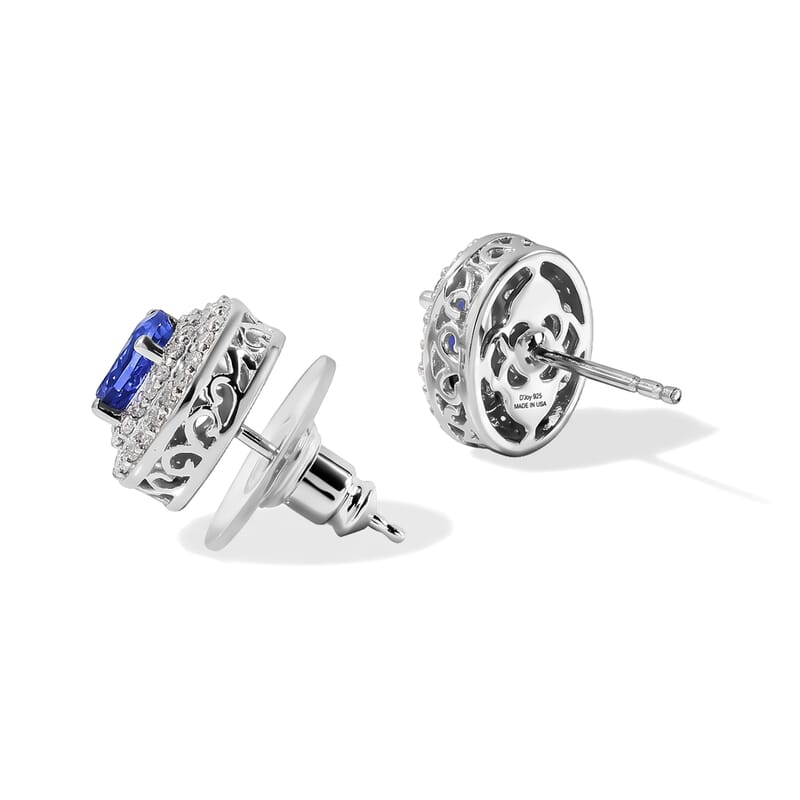 D'Joy Premium Tanzanite and Moissanite 2.20 ctw Earrings in Rhodium Over Sterling Silver