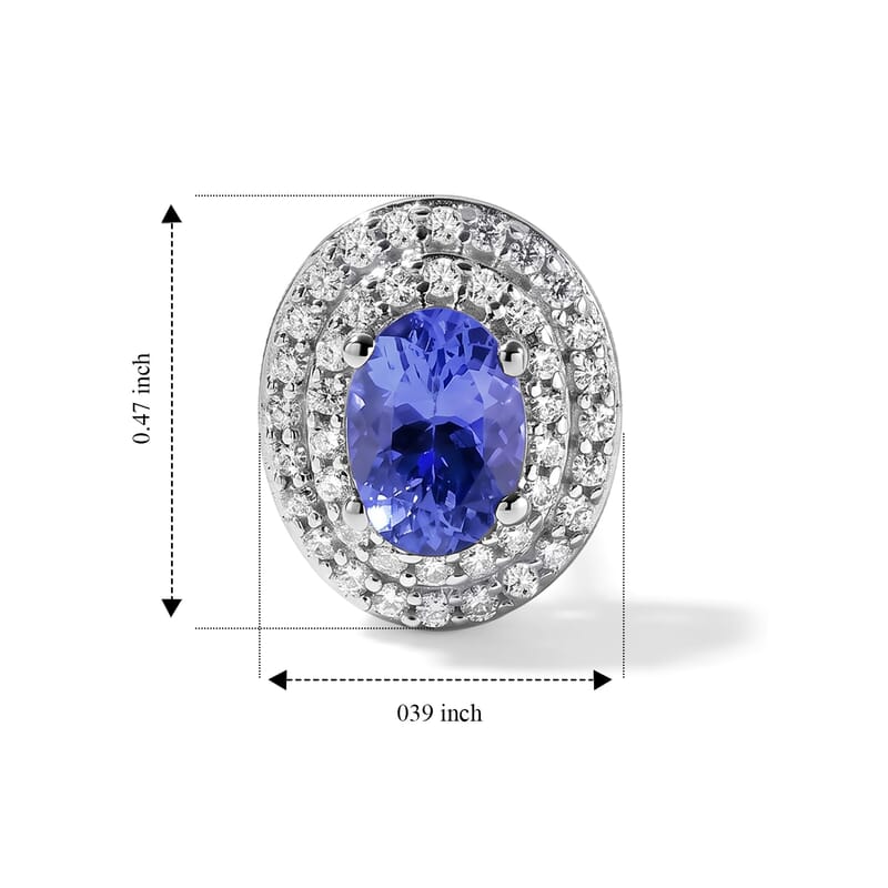 D'Joy Premium Tanzanite and Moissanite 2.20 ctw Earrings in Rhodium Over Sterling Silver