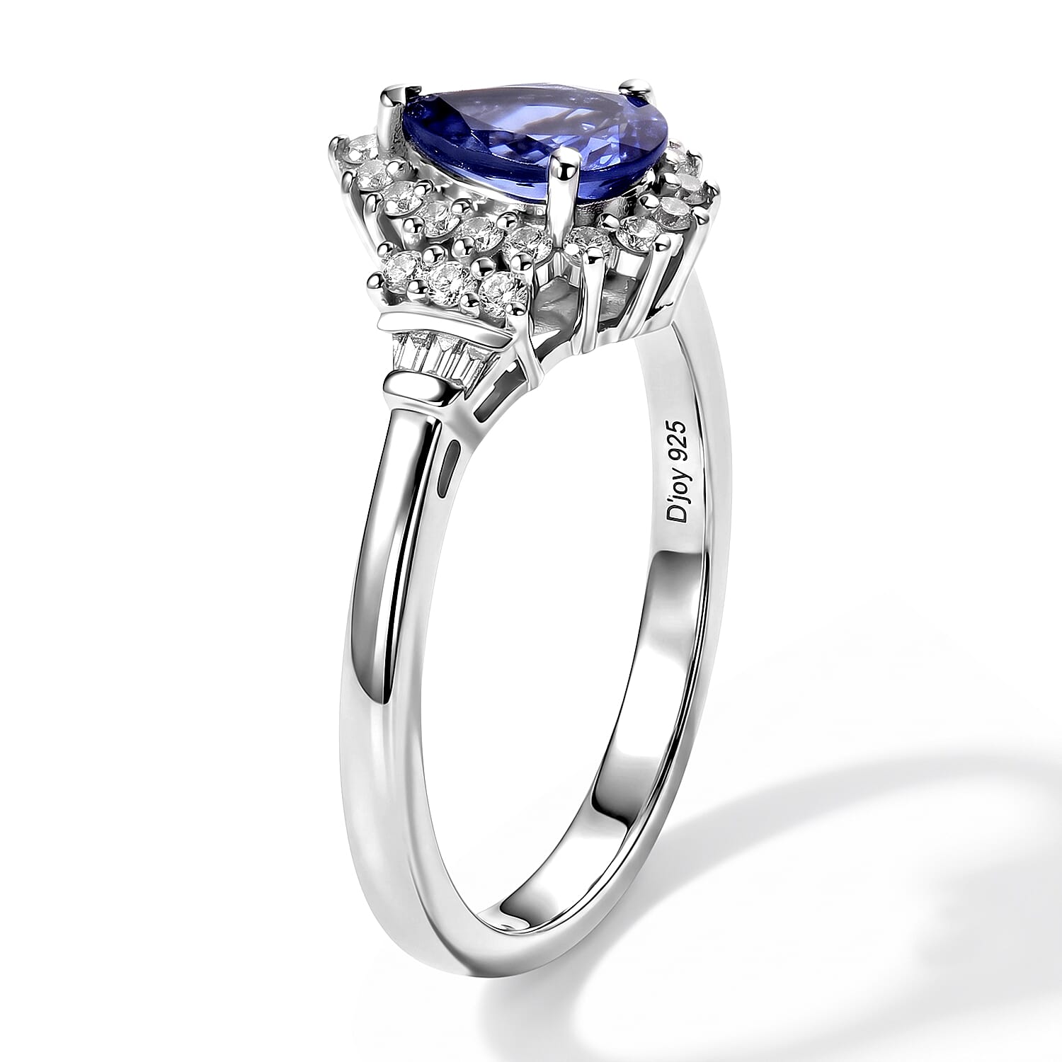 D'Joy Premium Tanzanite and Diamond 1.10 ctw Drop Crowned Ring in Rhodium Over Sterling Silver (Size 8.0)