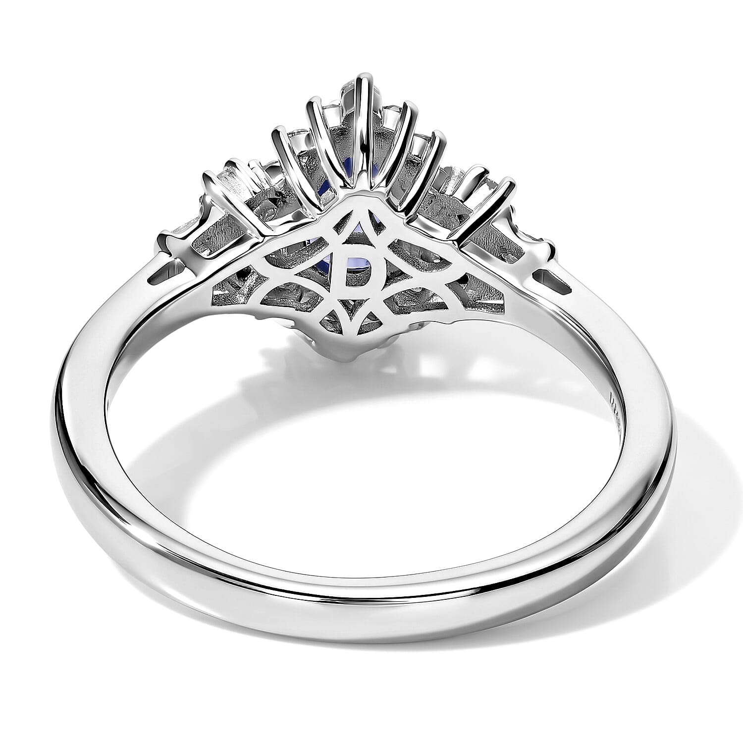 D'Joy Premium Tanzanite and Diamond 1.10 ctw Drop Crowned Ring in Rhodium Over Sterling Silver (Size 8.0)