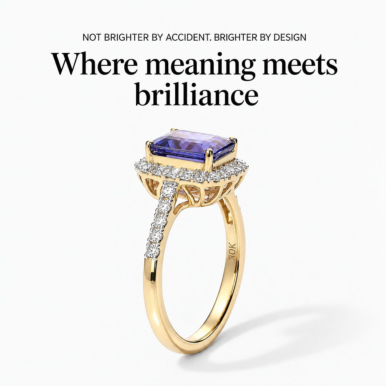 Certified and Appraised 10K Yellow Gold AAA Asscher Cut Tanzanite, Luxuriant Lab Grown Diamond (G-H, SI) (0.32 cts) Ring (Size 5.0) 2.25 ctw