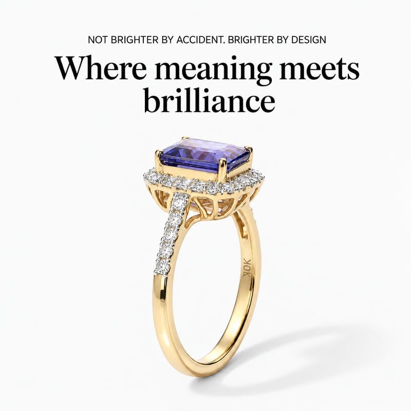 Certified and Appraised 10K Yellow Gold AAA Asscher Cut Tanzanite, Luxuriant Lab Grown Diamond (G-H, SI) (0.32 cts) Ring (Size 5.0) 2.25 ctw
