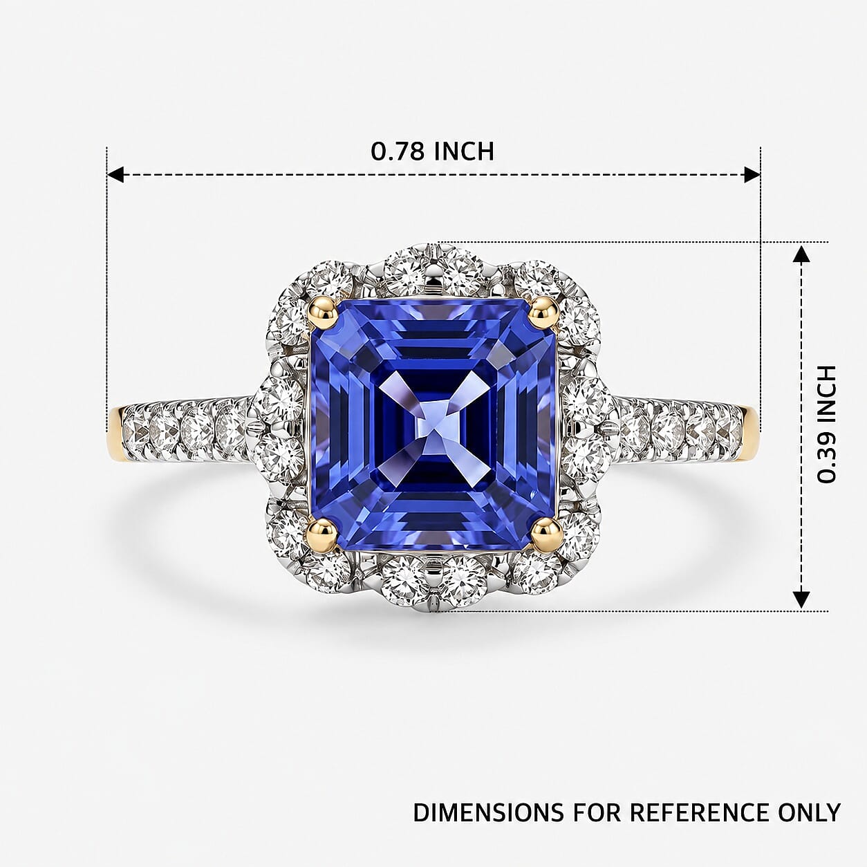 Certified and Appraised 10K Yellow Gold AAA Asscher Cut Tanzanite, Luxuriant Lab Grown Diamond (G-H, SI) (0.32 cts) Ring (Size 5.0) 2.25 ctw
