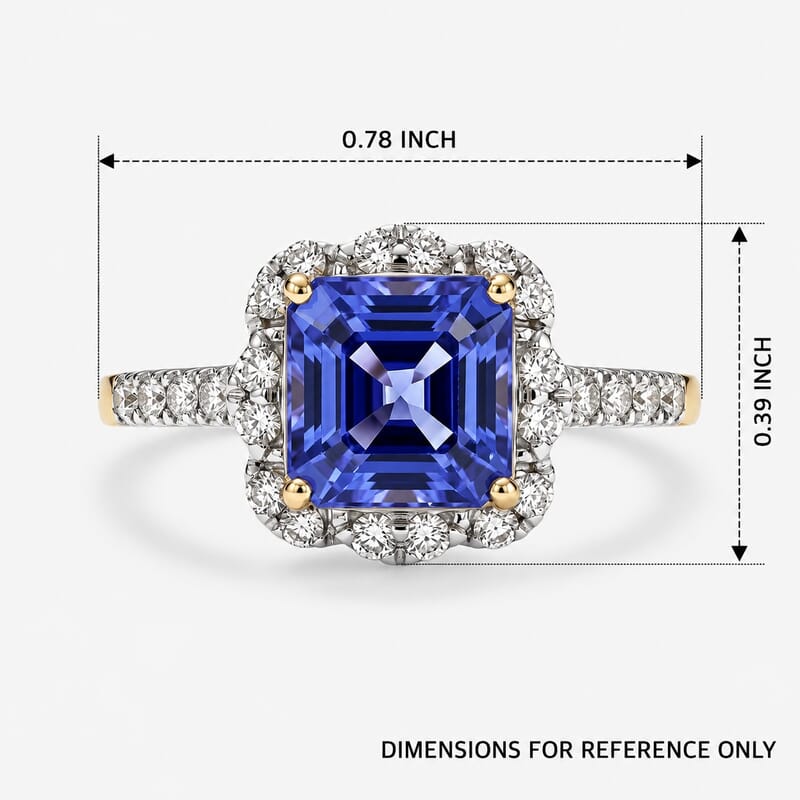 Certified and Appraised 10K Yellow Gold AAA Asscher Cut Tanzanite, Luxuriant Lab Grown Diamond (G-H, SI) (0.32 cts) Ring (Size 5.0) 2.25 ctw