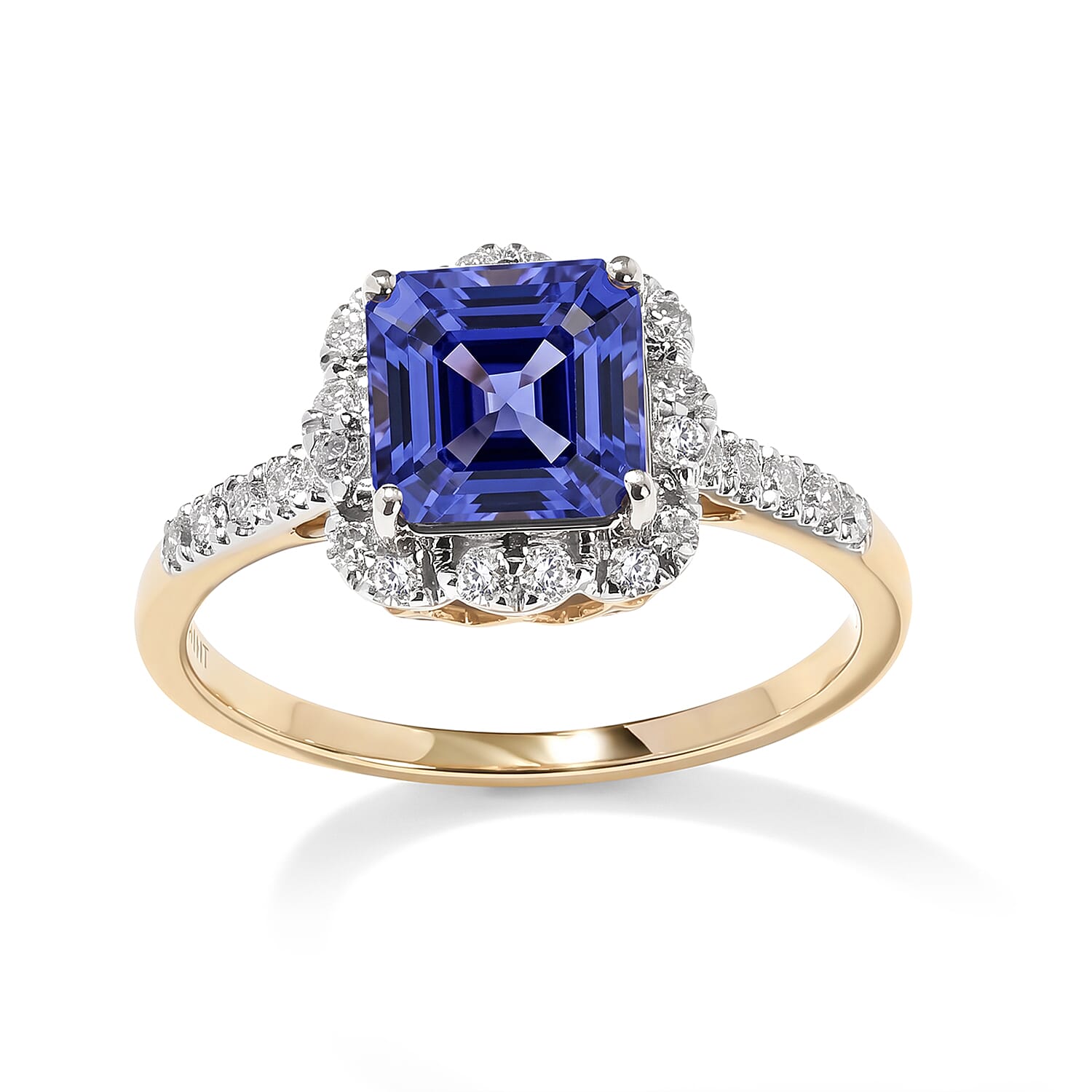 Certified and Appraised AAA Asscher Cut Tanzanite and Luxuriant Lab Grown Diamond G-H SI 2.25 ctw Ring in 10K Yellow Gold (Size 6.0)
