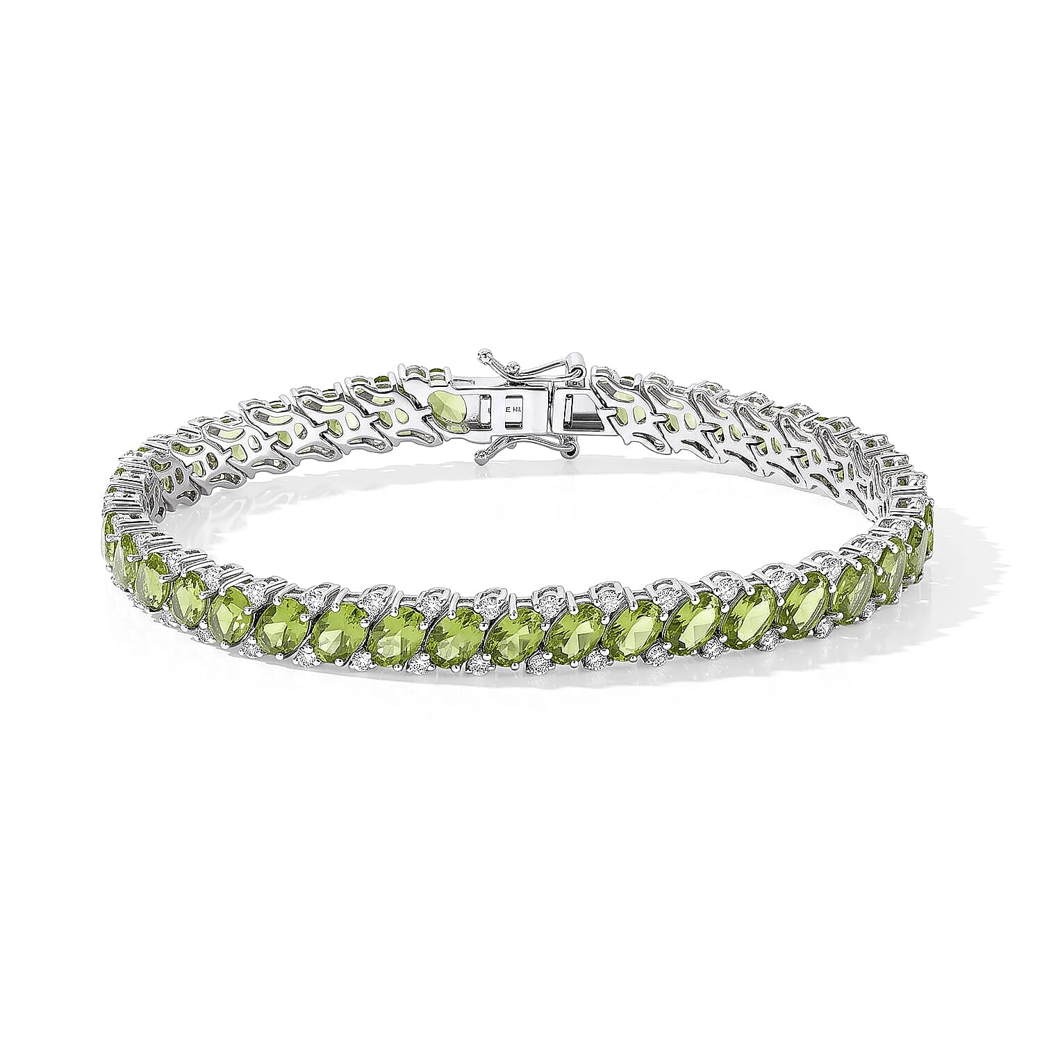 D''Joy Premium Hebei Peridot and White Zircon 20.40 ctw Bracelet in Rhodium Over Sterling Silver (7.25 In)