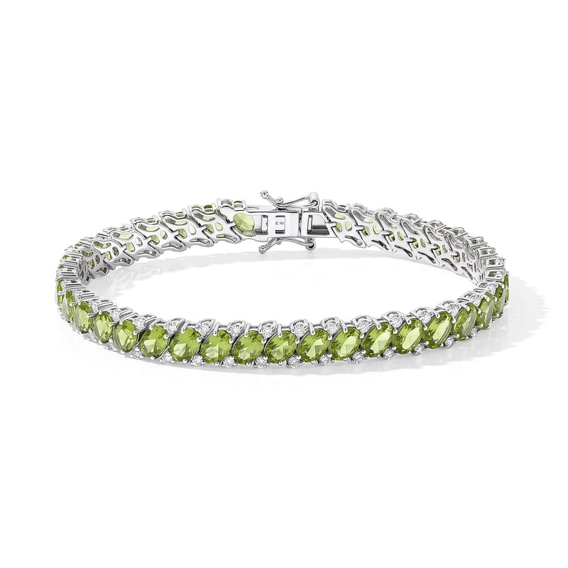 D'Joy Premium Hebei Peridot and White Zircon 20.40 ctw Bracelet in Rhodium Over Sterling Silver (7.25 In)