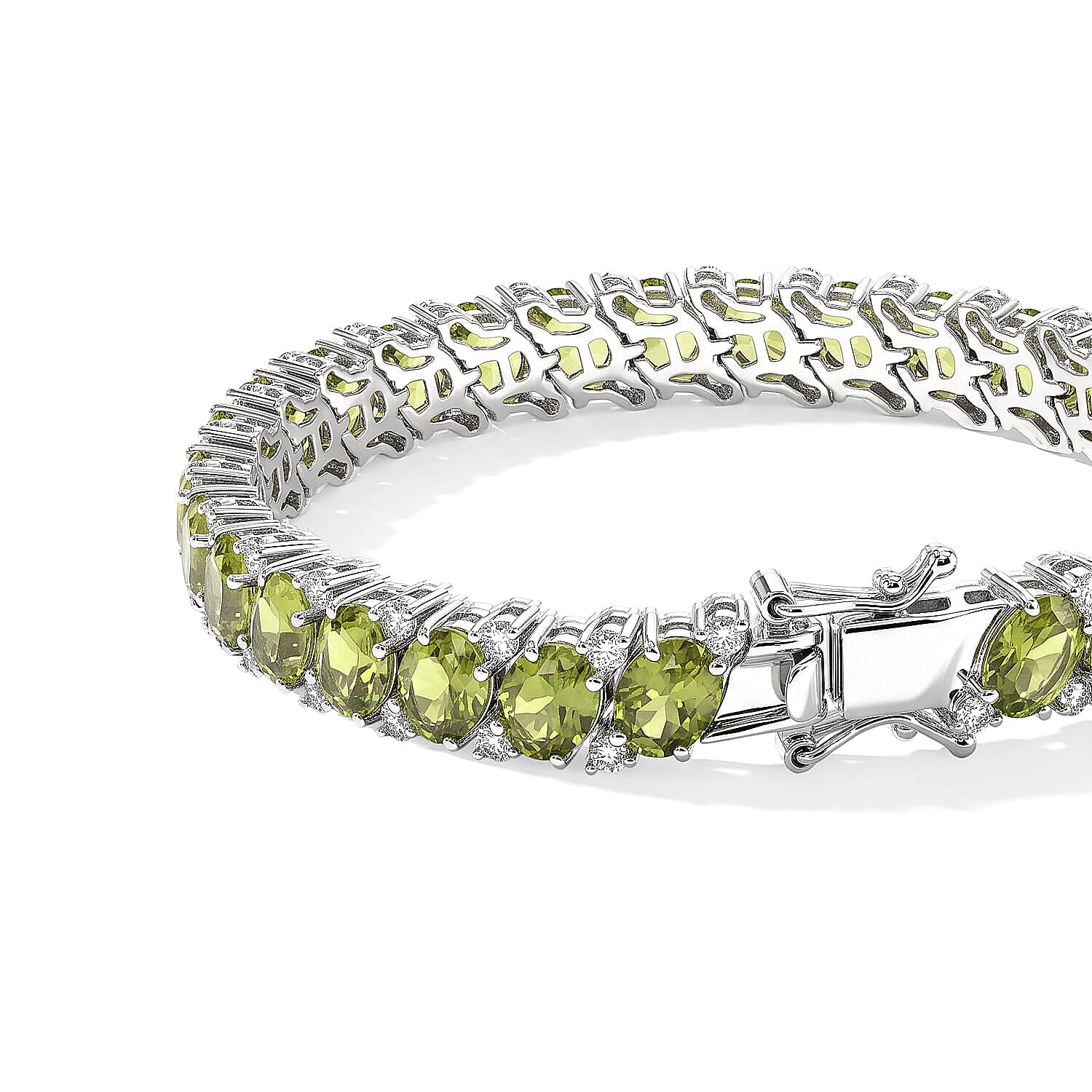 D'Joy Premium Hebei Peridot and White Zircon 20.40 ctw Bracelet in Rhodium Over Sterling Silver (7.25 In)