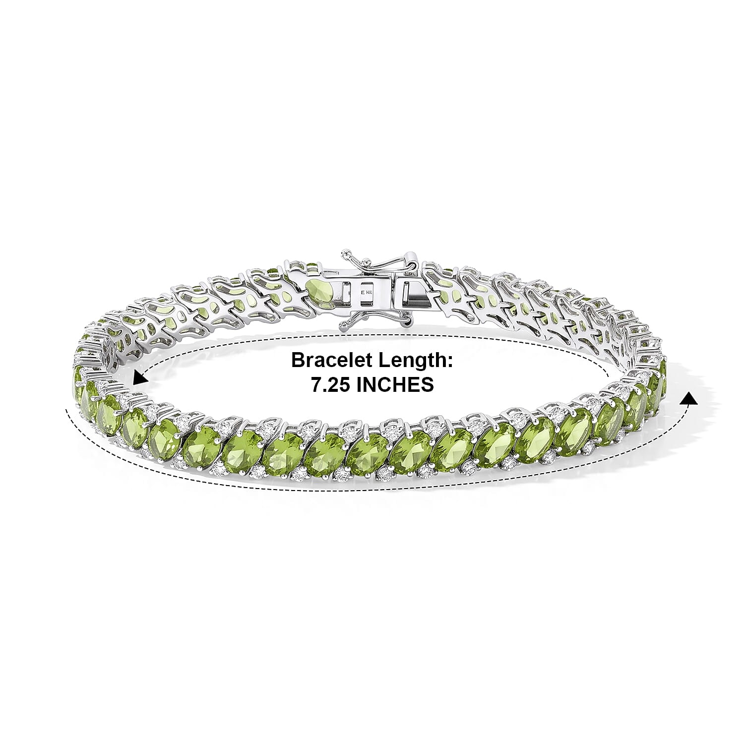 D'Joy Premium Hebei Peridot and White Zircon 20.40 ctw Bracelet in Rhodium Over Sterling Silver (7.25 In)