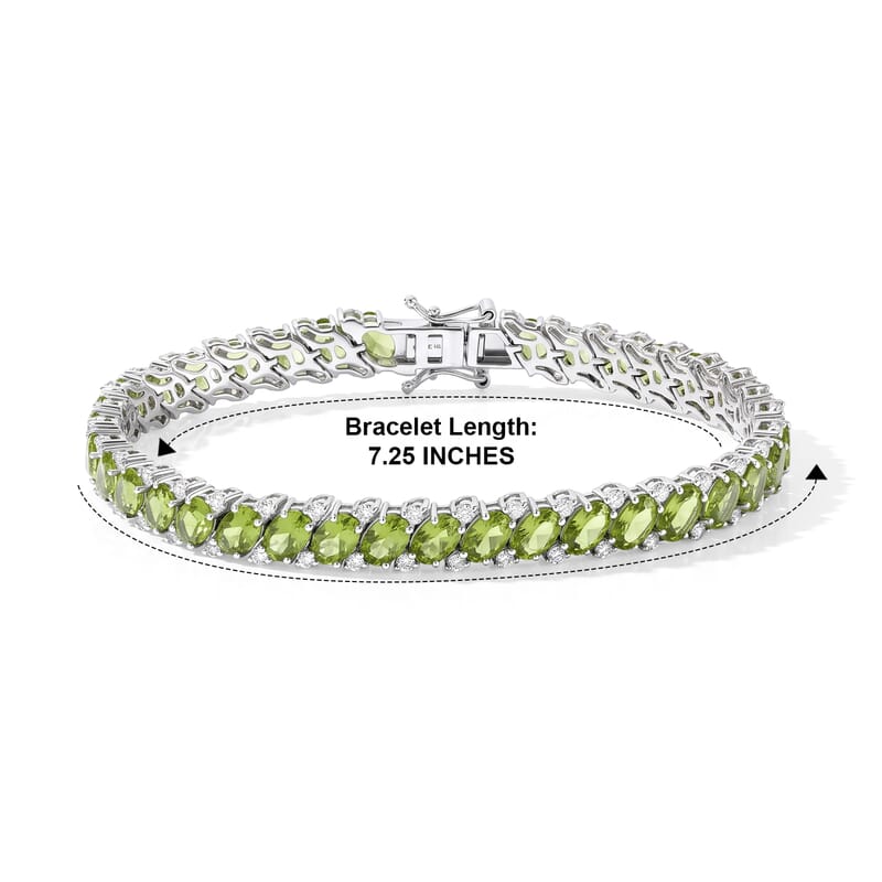 D'Joy Premium Hebei Peridot and White Zircon 20.40 ctw Bracelet in Rhodium Over Sterling Silver (7.25 In)