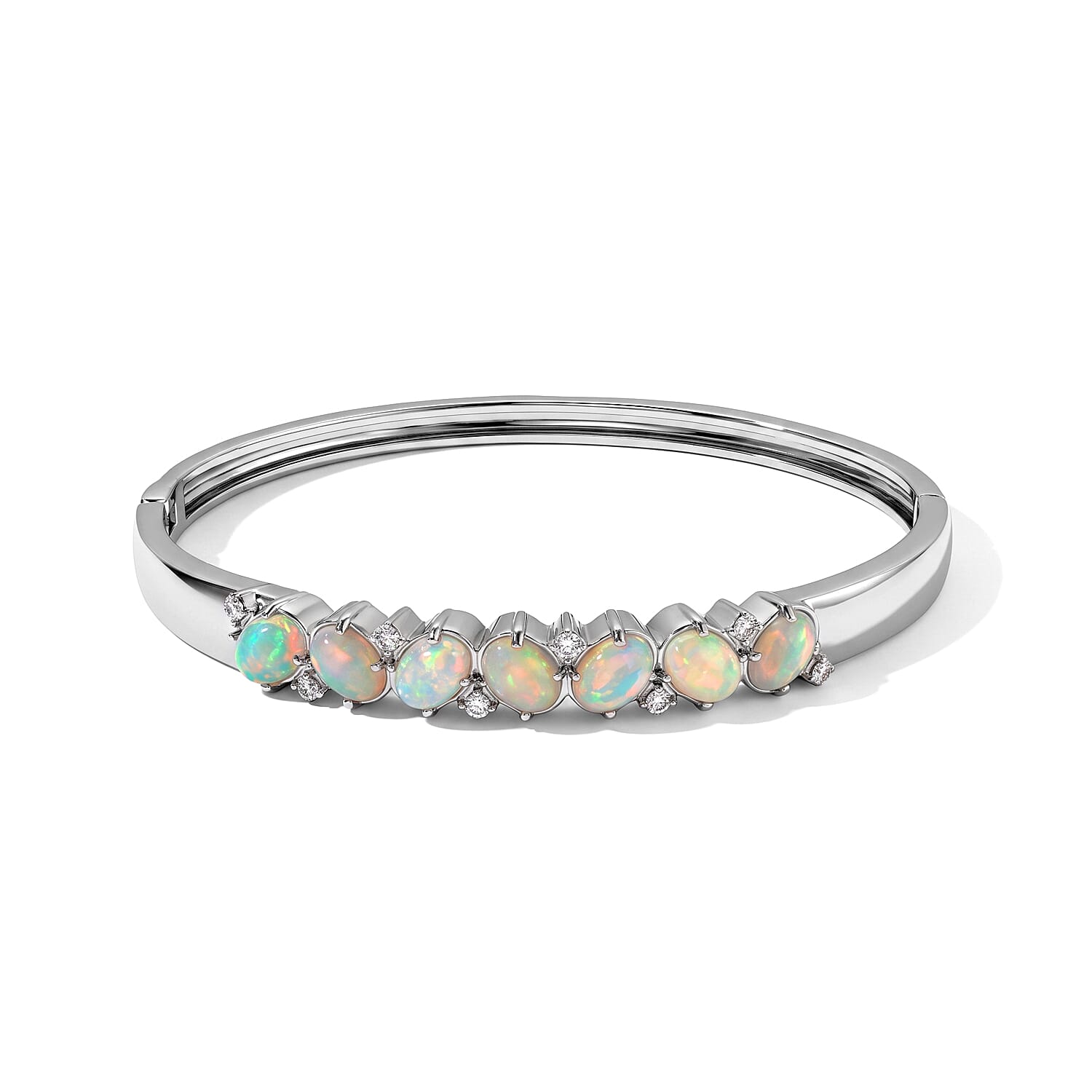 Doorbuster EverTrue AAA Ethiopian Welo Opal and Moissanite 4.20 ctw Bangle Bracelet in Stainless Steel (7.25 In)