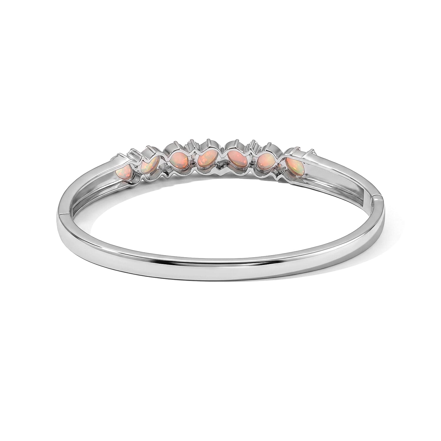 Doorbuster EverTrue AAA Ethiopian Welo Opal and Moissanite 4.20 ctw Bangle Bracelet in Stainless Steel (7.25 In)