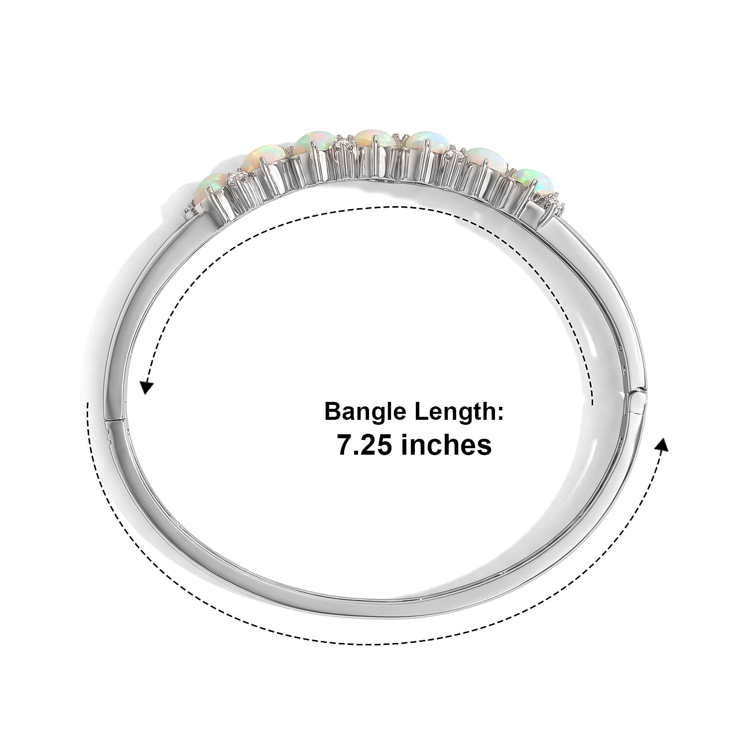 Doorbuster EverTrue AAA Ethiopian Welo Opal and Moissanite 4.20 ctw Bangle Bracelet in Stainless Steel (7.25 In)