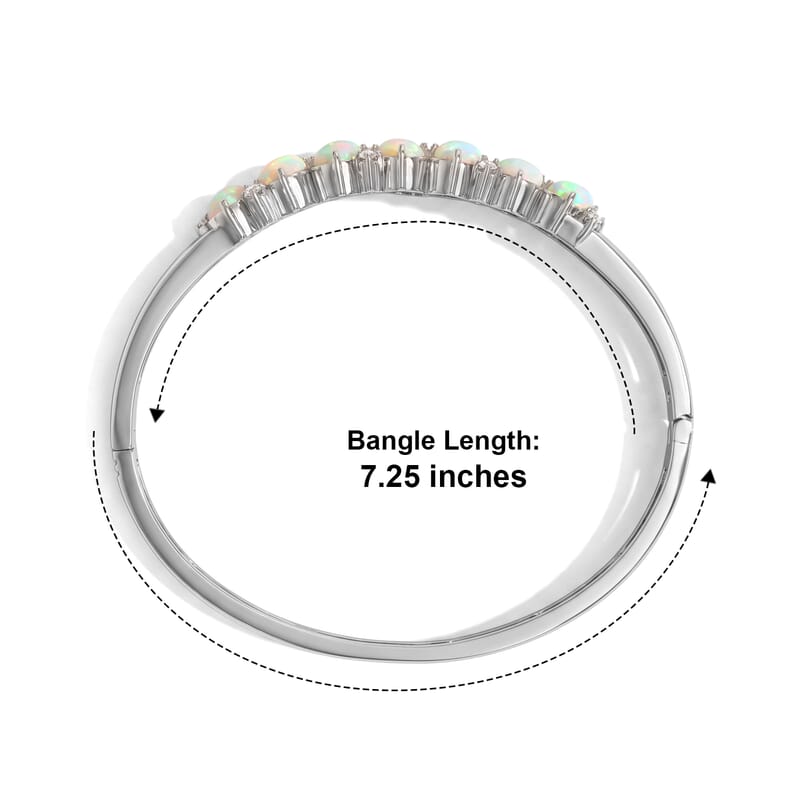 Doorbuster EverTrue AAA Ethiopian Welo Opal and Moissanite 4.20 ctw Bangle Bracelet in Stainless Steel (7.25 In)