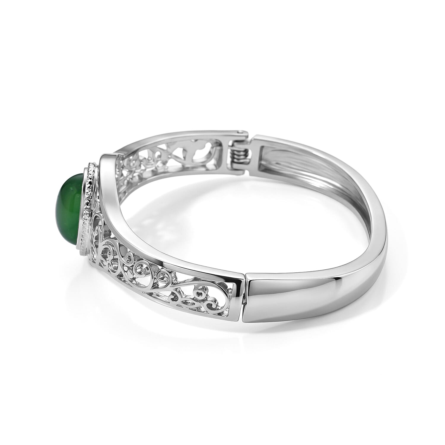 Verde Onyx 40.00 ctw Vintage Filigree Bangle Bracelet (7.00 In) In Silvertone