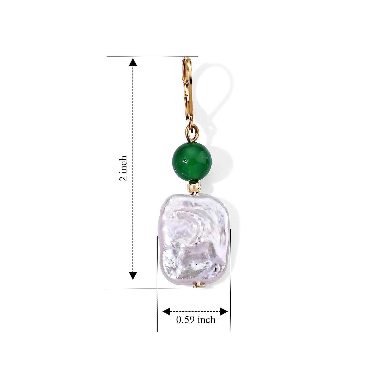 Verde Onyx 8.00 ctw and White Keshi Pearl Lever Back Earrings in ION Plated YG Stainless Steel