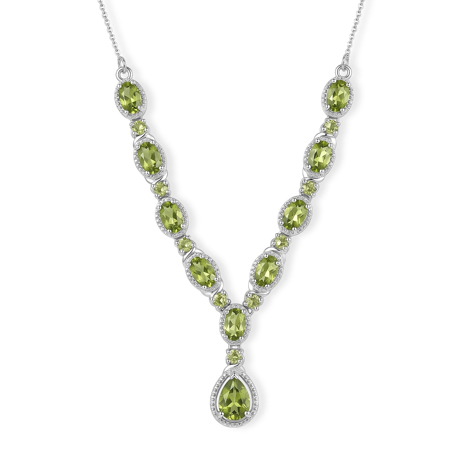 D''Joy Premium Hebei Peridot Necklace (18 Inches) in Rhodium Over Sterling Silver 5.85 ctw