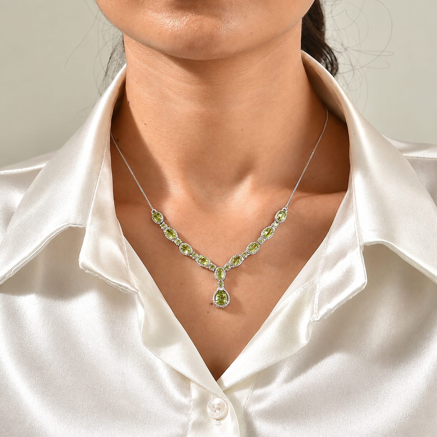 D'Joy Premium Hebei Peridot 5.85 ctw Necklace in Rhodium Over Sterling Silver 18 Inches