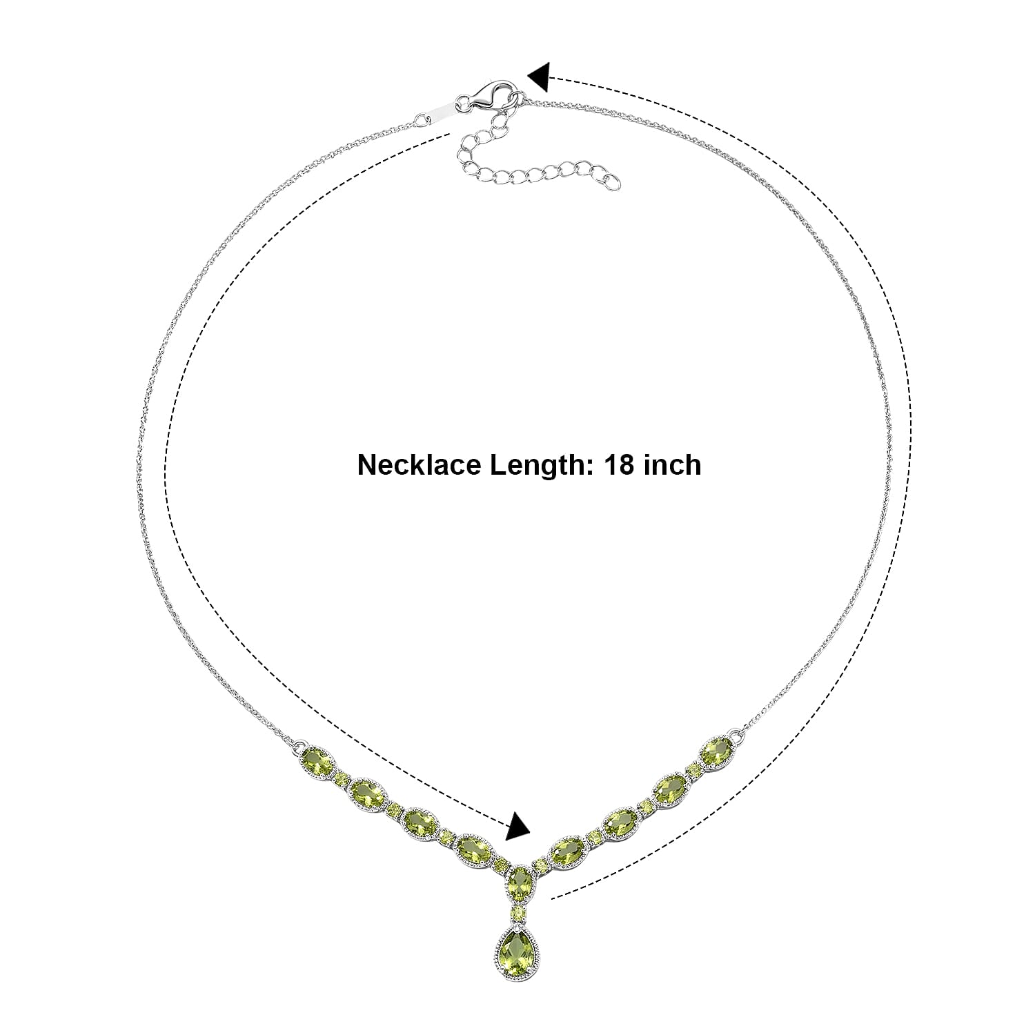 D'Joy Premium Hebei Peridot 5.85 ctw Necklace in Rhodium Over Sterling Silver 18 Inches