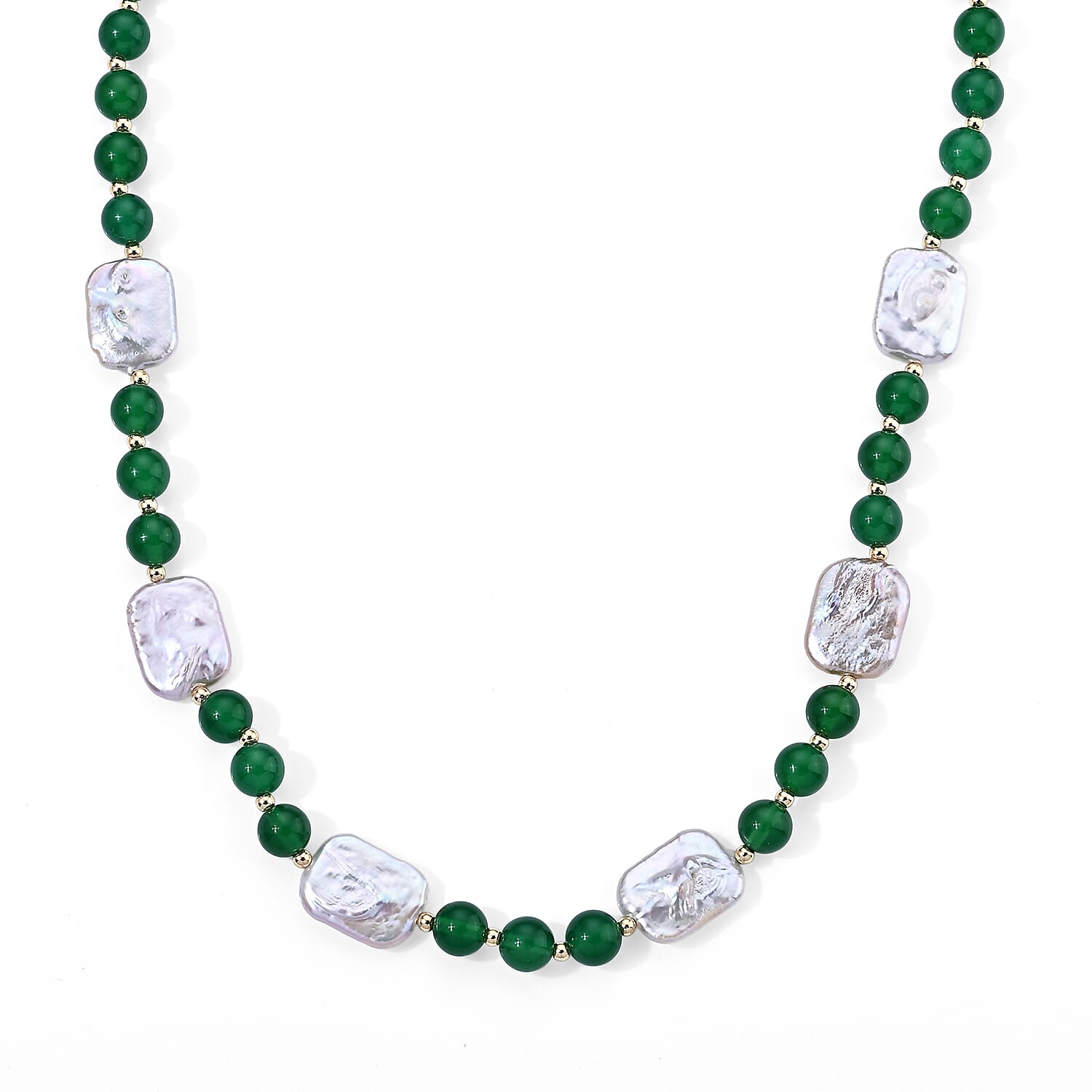 Verde Onyx 100.00 ctw and White Keshi Pearl Verdant Harmony Station Necklace (18–20 Inches) in Silvertone