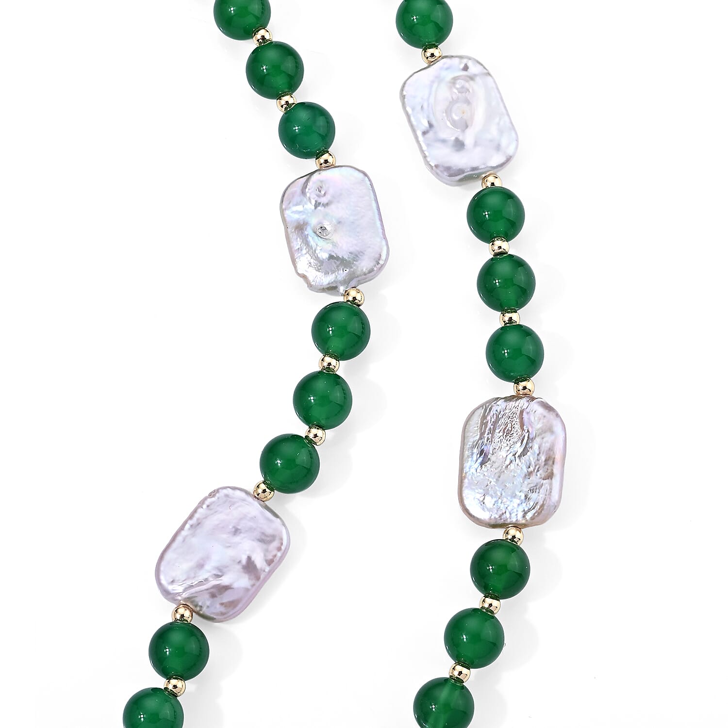 Verde Onyx 100.00 ctw and White Keshi Pearl Verdant Harmony Station Necklace (18–20 Inches) in Silvertone