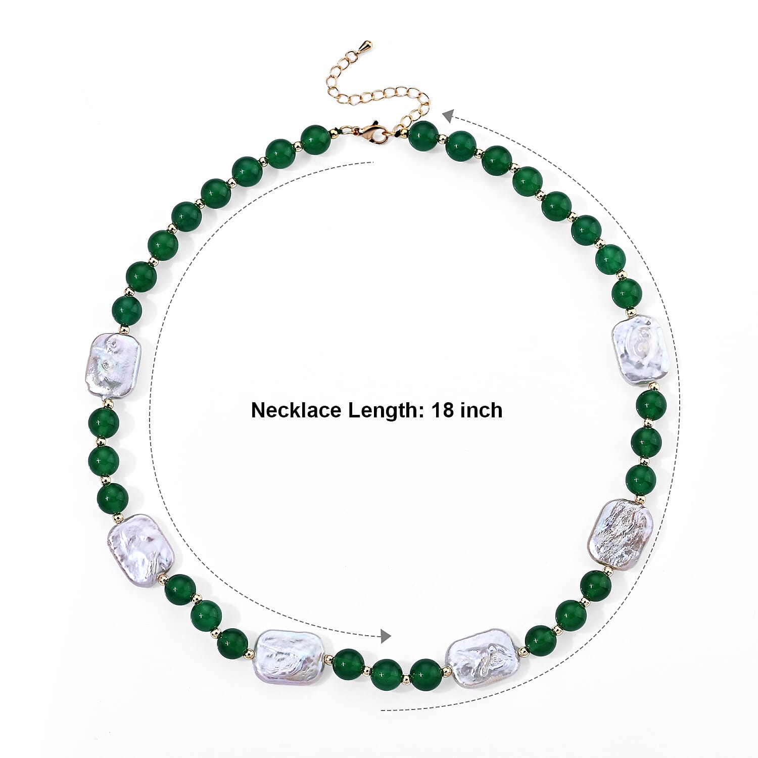 Verde Onyx 100.00 ctw and White Keshi Pearl Verdant Harmony Station Necklace (18–20 Inches) in Silvertone