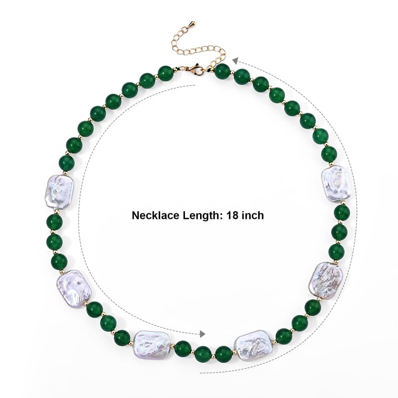 Verde Onyx 100.00 ctw and White Keshi Pearl Verdant Harmony Station Necklace (18–20 Inches) in Silvertone