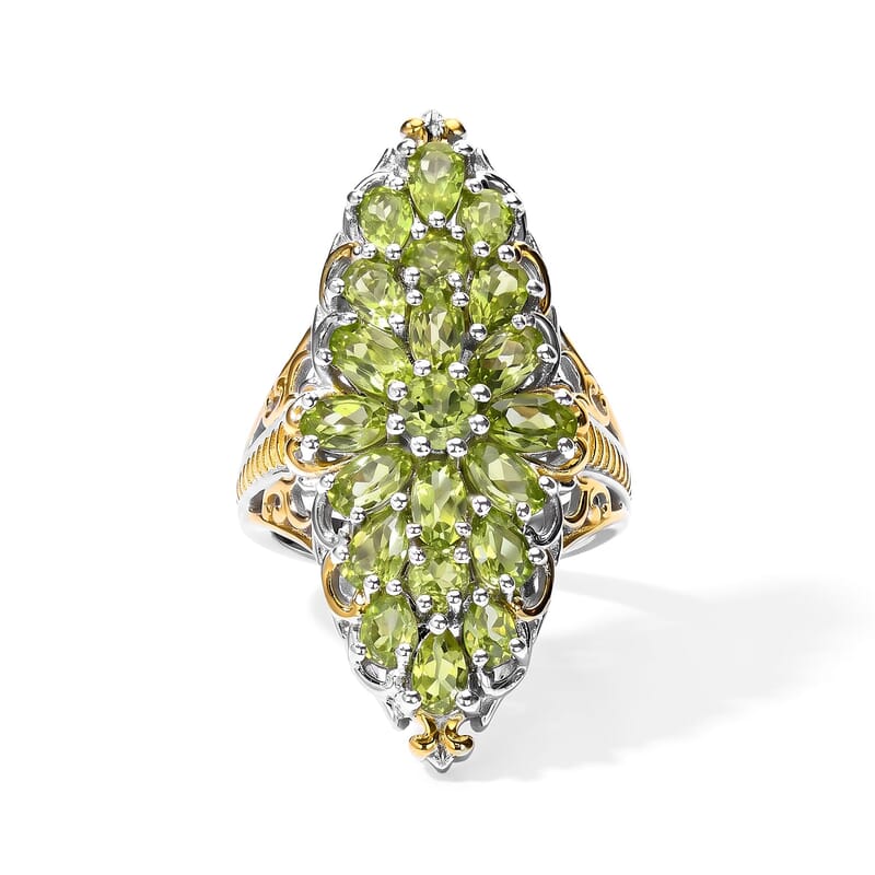 D'Joy Premium Hebei Peridot 4.65 ctw Verdant Spring Ring in 18K Vermeil YG and Rhodium Over Sterling Silver (Size 6.0)
