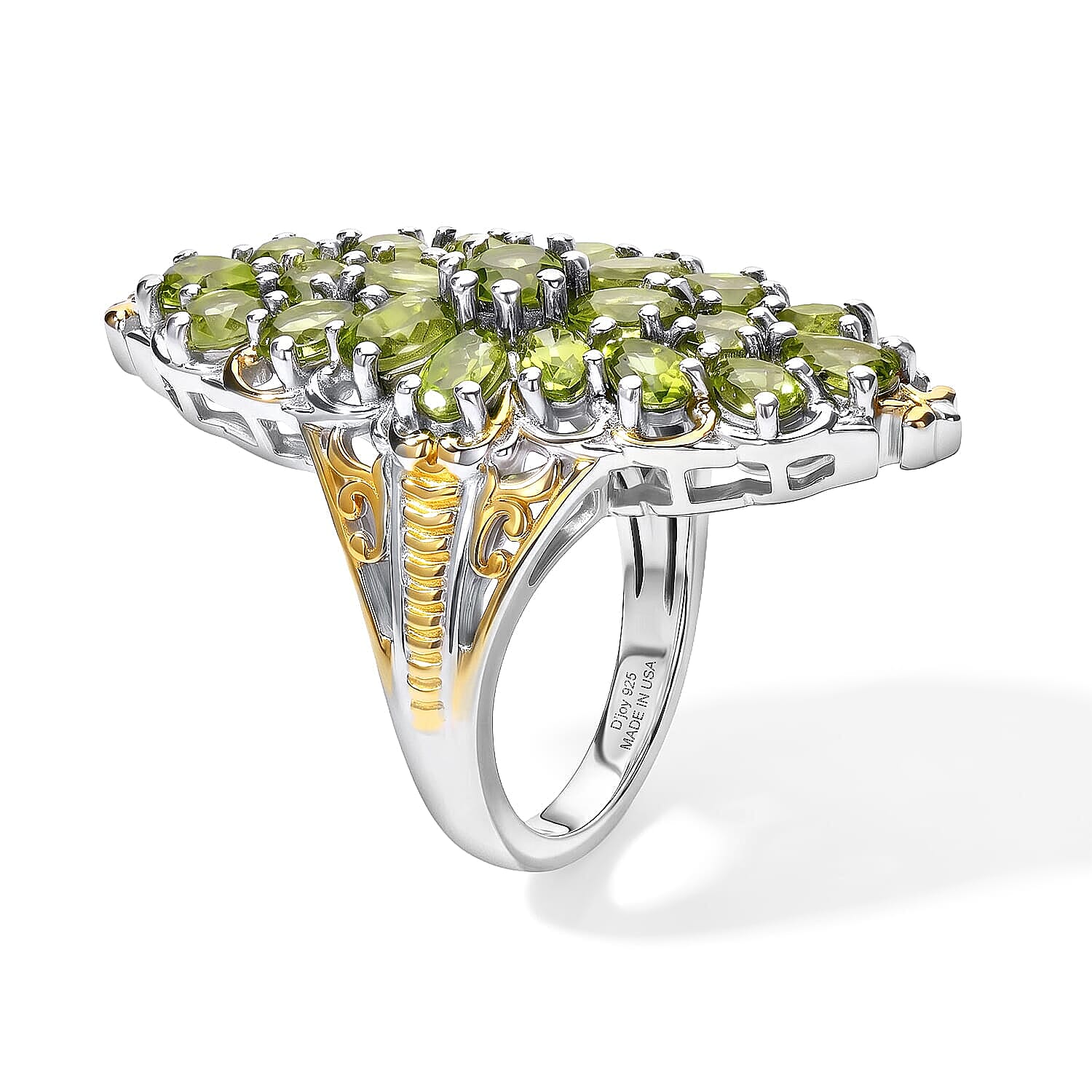 D'Joy Premium Hebei Peridot 4.65 ctw Verdant Spring Ring in 18K Vermeil YG and Rhodium Over Sterling Silver (Size 6.0)