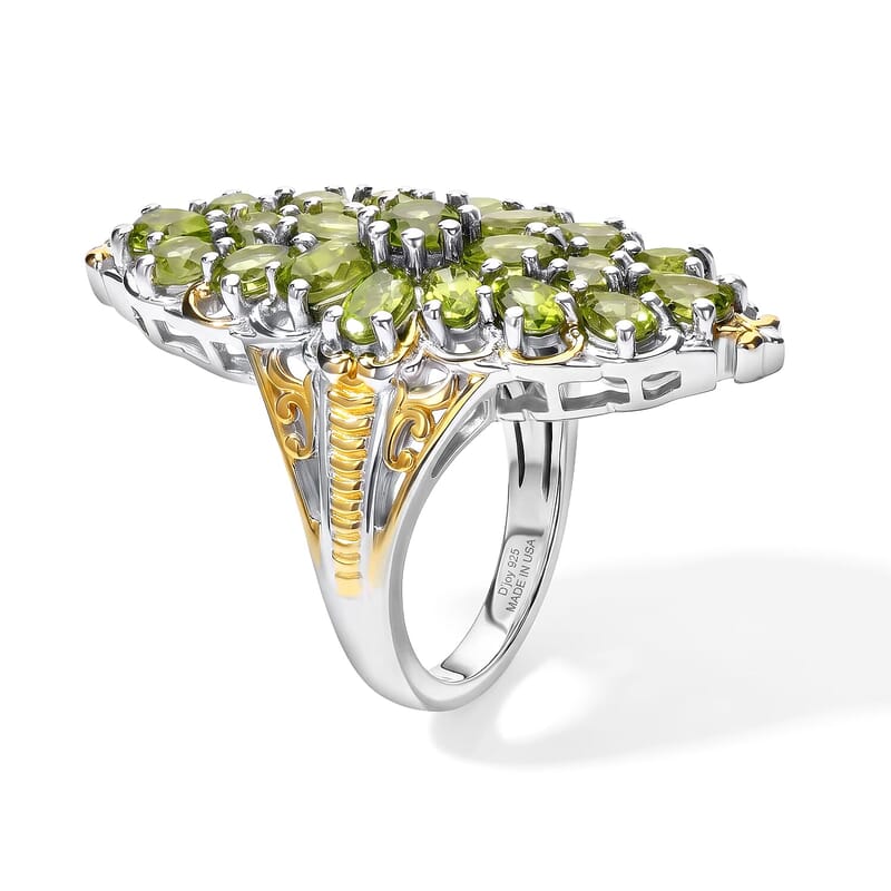 D'Joy Premium Hebei Peridot 4.65 ctw Verdant Spring Ring in 18K Vermeil YG and Rhodium Over Sterling Silver (Size 6.0)