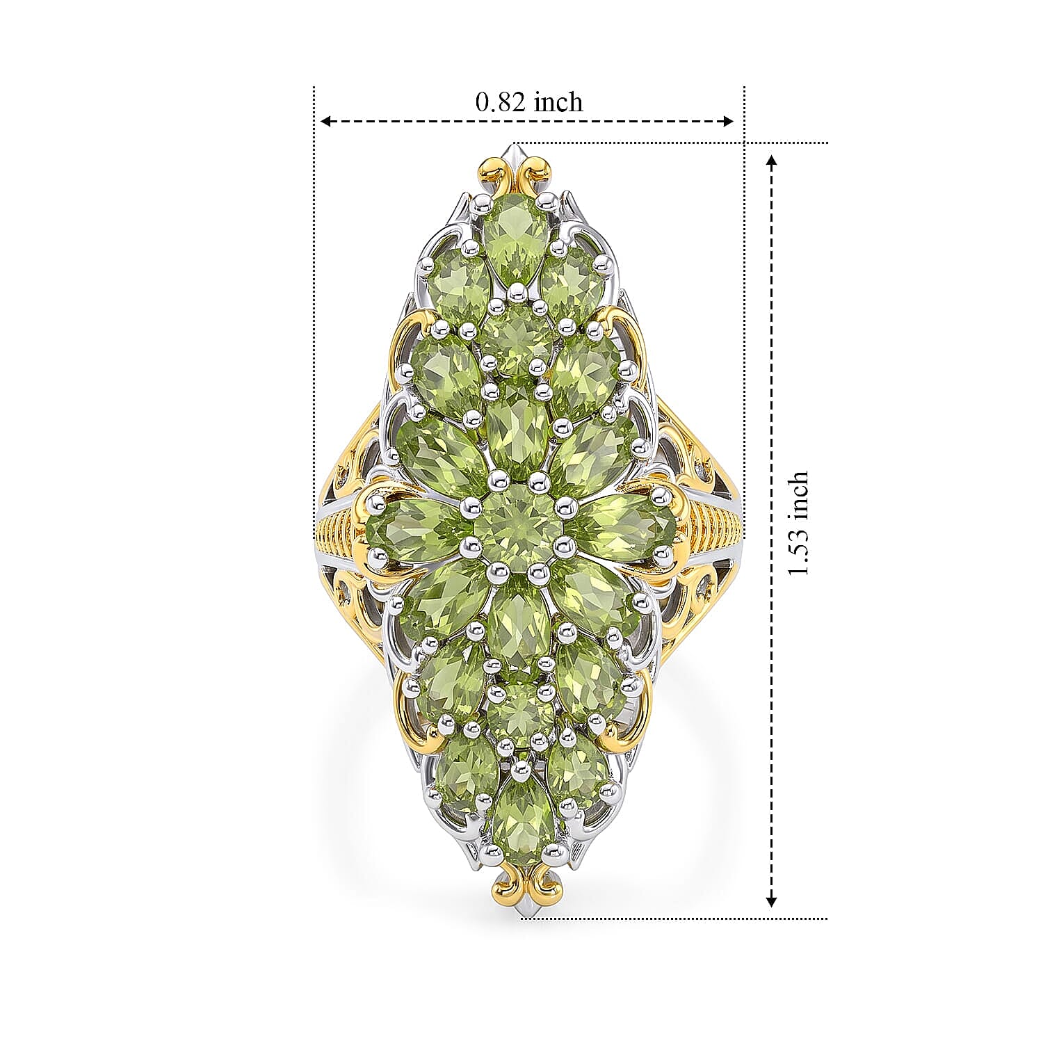 D'Joy Premium Hebei Peridot 4.65 ctw Verdant Spring Ring in 18K Vermeil YG and Rhodium Over Sterling Silver (Size 6.0)