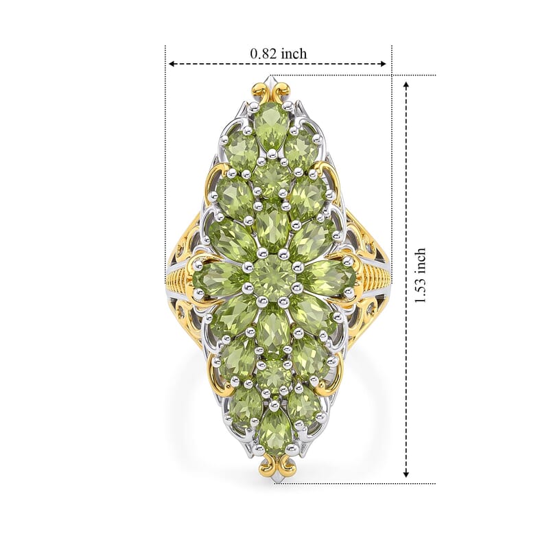D'Joy Premium Hebei Peridot 4.65 ctw Verdant Spring Ring in 18K Vermeil YG and Rhodium Over Sterling Silver (Size 6.0)