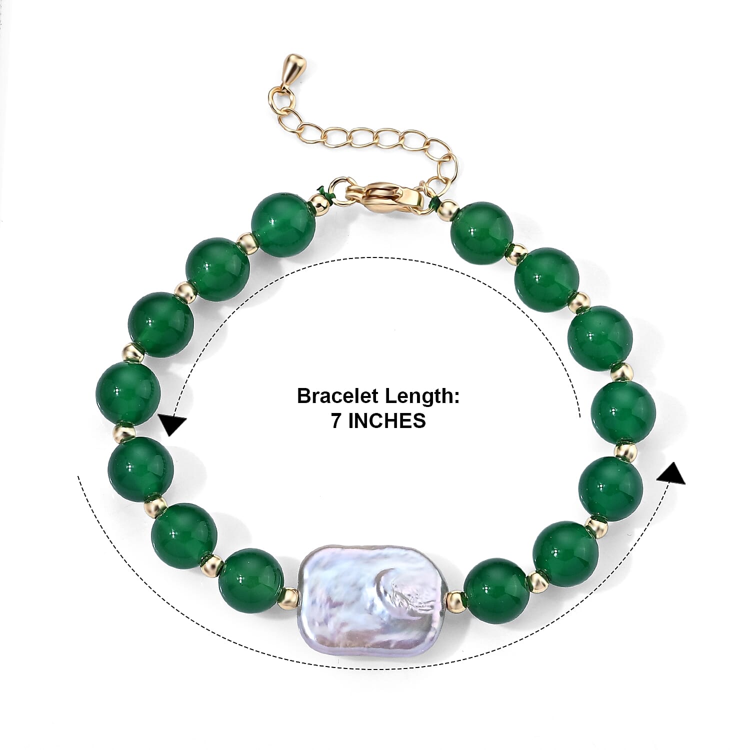 Verde Onyx 30.00 ctw and White Keshi Pearl Verdant Harmony Bracelet (7.0-9.0In) in Silvertone
