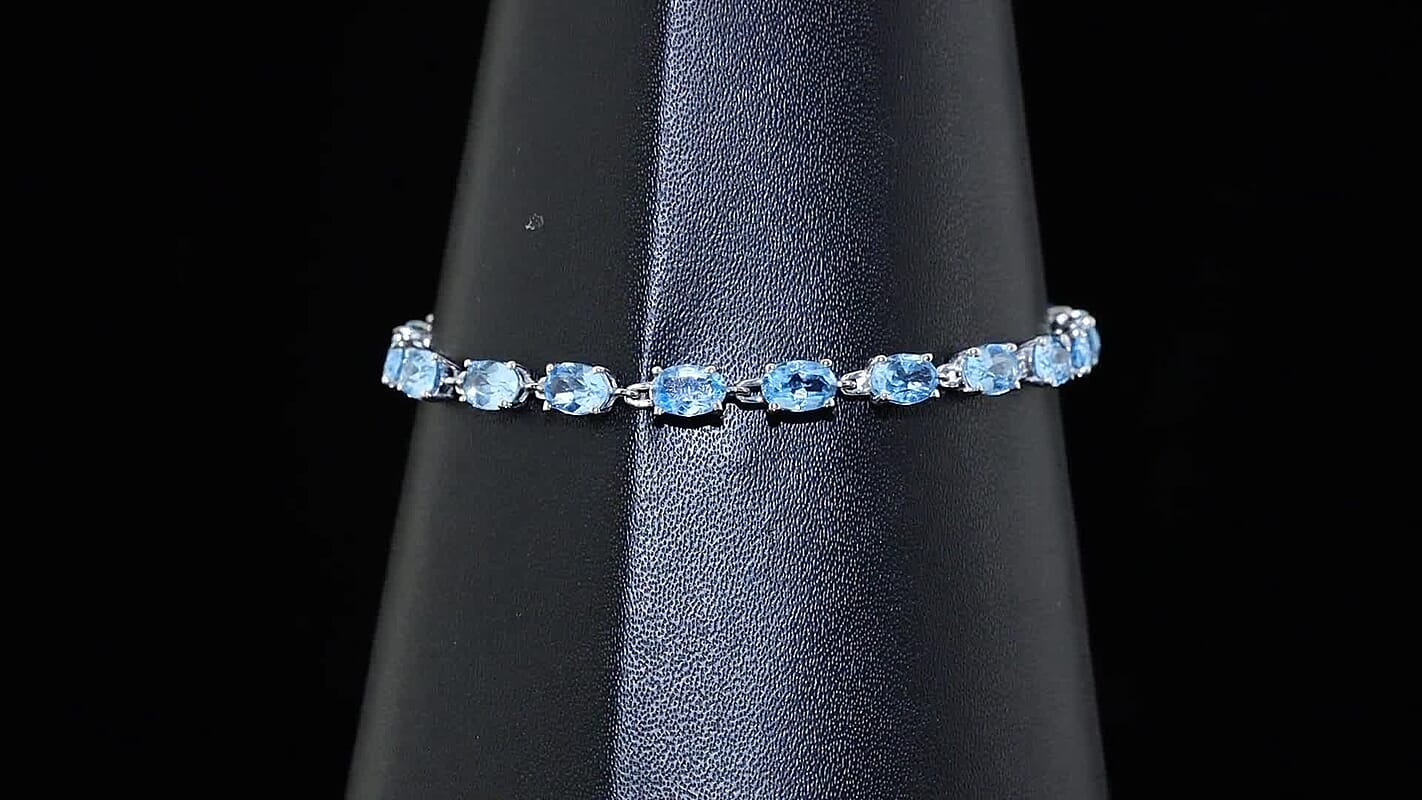 D'Joy Premium Swiss Blue Topaz Ocean Glow Bracelet in 18K Vermeil YG Over Sterling Silver (8.00 Inch) 12.70 ctw