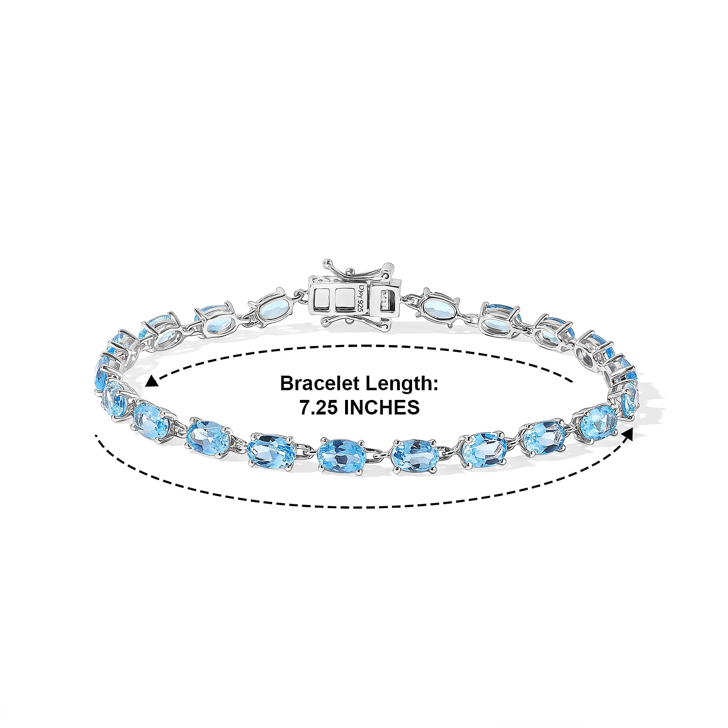 D'Joy Premium Swiss Blue Topaz 11.60 ctw Ocean Glow Bracelet in Rhodium Over Sterling Silver (7.25 In)