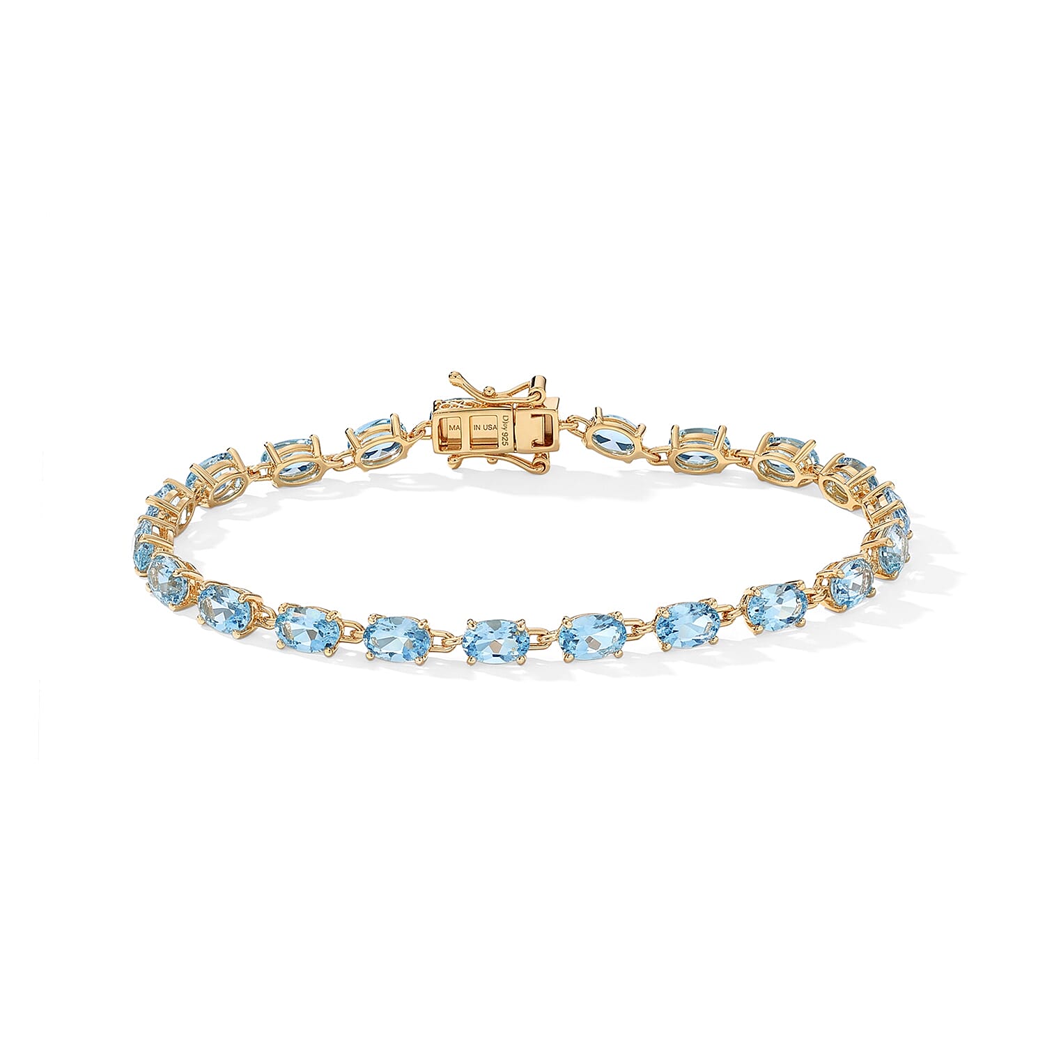 D'Joy Premium Lab Certified Swiss Blue Topaz Bracelet in 18K Vermeil YG Over Sterling Silver (6.50 In) 12.00 ctw