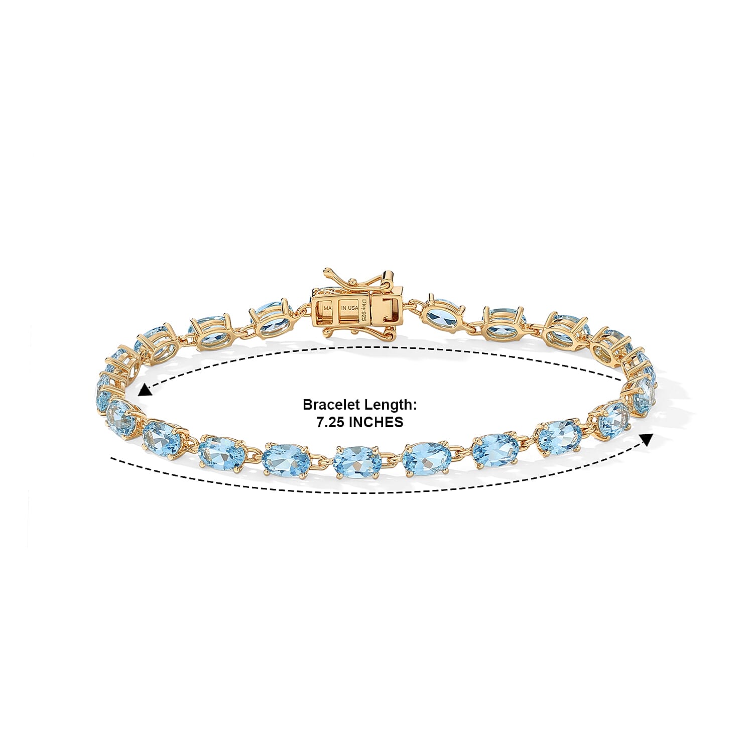 D'Joy Premium Swiss Blue Topaz 11.70 ctw Ocean Glow Bracelet in 18K Vermeil Yellow Gold Over Sterling Silver (7.25 In)