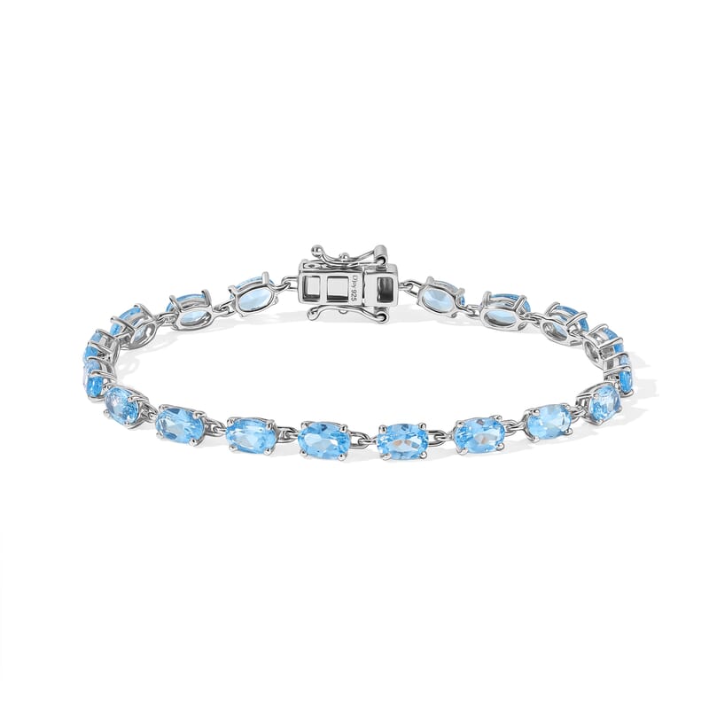 D'Joy Premium Swiss Blue Topaz 10.50 ctw Ocean Glow Bracelet in Rhodium Over Sterling Silver (6.50 In)